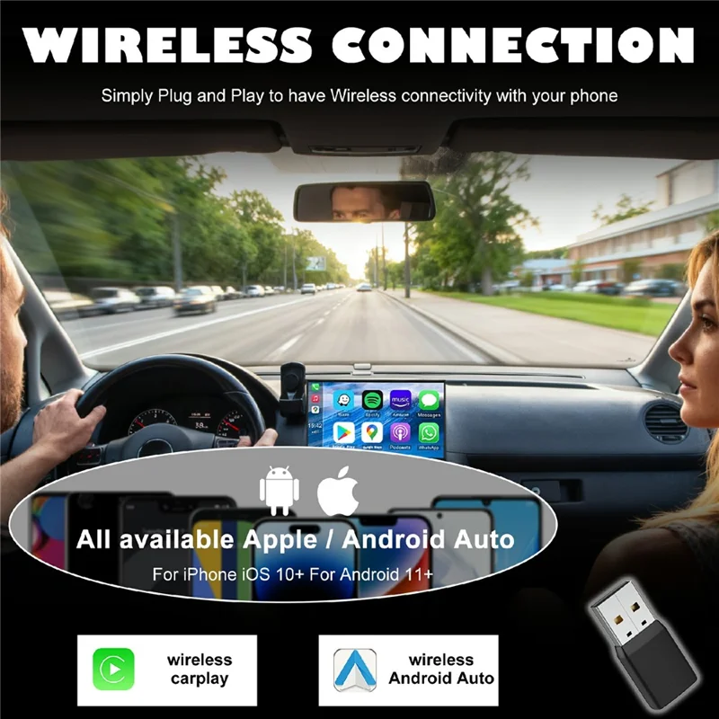 CP022 Wireless CarPlay Adapter Android Auto Converter Wired to Wireless Car Play Dongle Plug Play USB Adapter