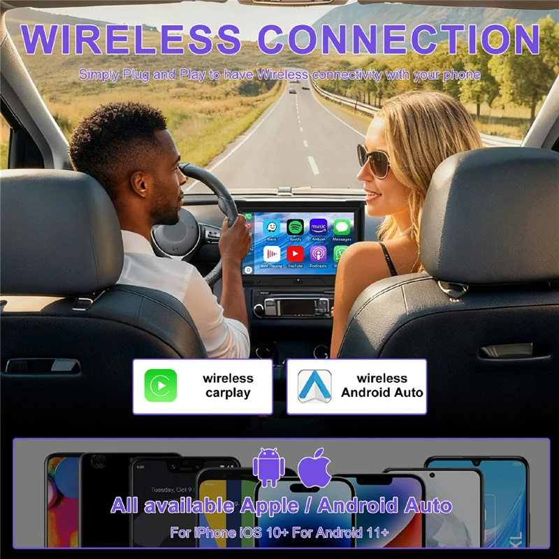 CP025 2 in 1 Wireless CarPlay Android Auto Adapter Wi-Fi 6 5GHz Car Connectivity Module Wired to Wireless Plug Play Car Link Box - Black