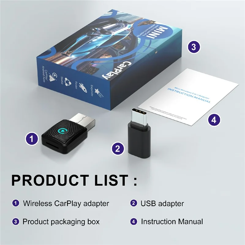 CP025 2 in 1 Wireless CarPlay Android Auto Adapter Wi-Fi 6 5GHz Car Connectivity Module Wired to Wireless Plug Play Car Link Box - Black