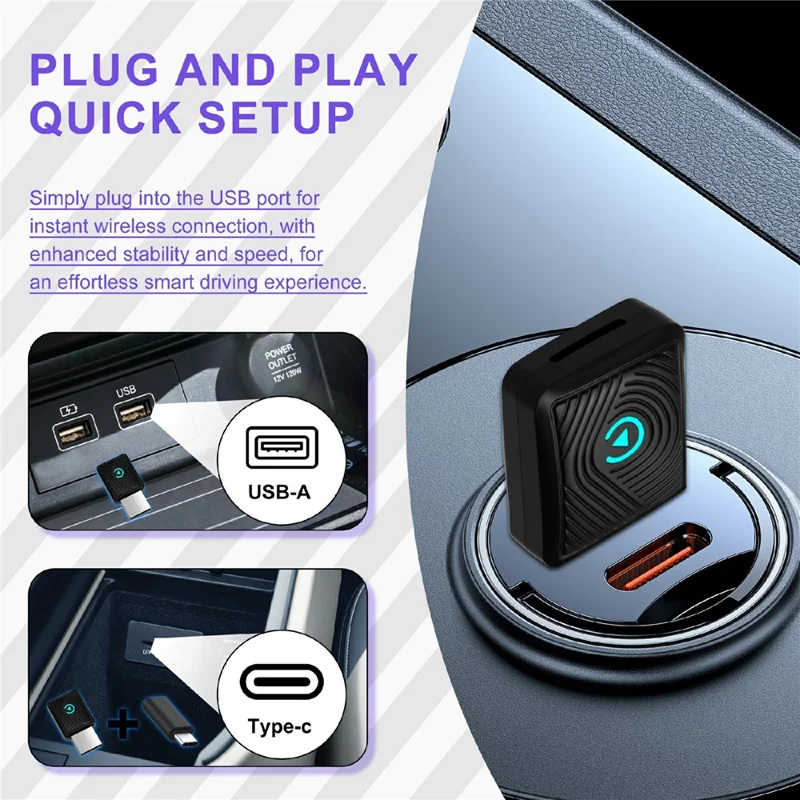 CP025 2 in 1 Wireless CarPlay Android Auto Adapter Wi-Fi 6 5GHz Car Connectivity Module Wired to Wireless Plug Play Car Link Box - White