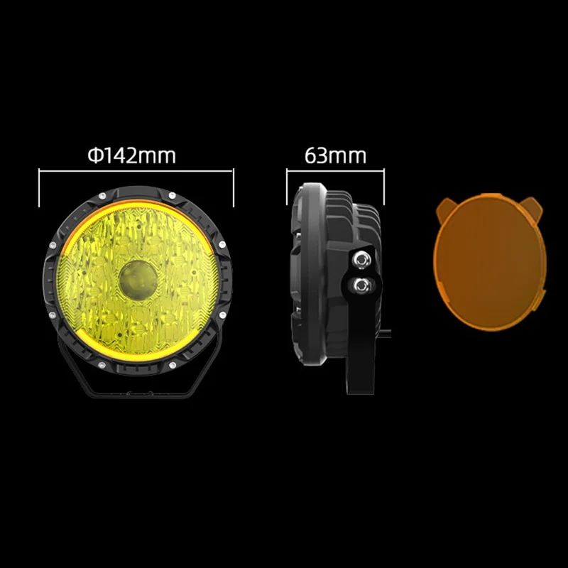 Projecteur LED 5 pouces à faisceau laser haute puissance, pièces modifiées pour véhicule tout-terrain, moto, voiture - lumière jaune / couvercle de lampe
