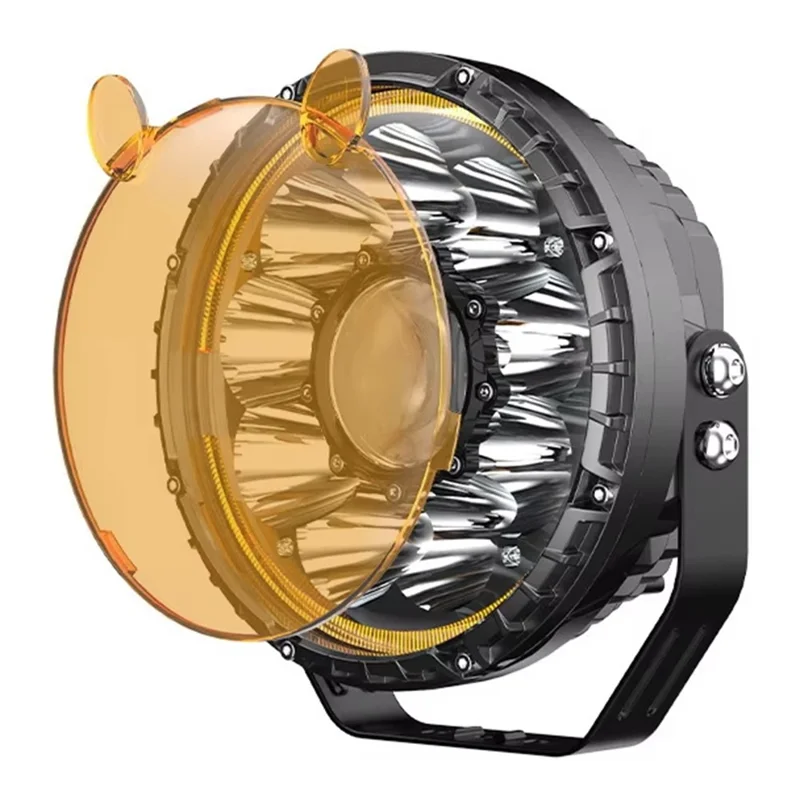 Projecteur LED 5 pouces à faisceau laser haute puissance, pièces modifiées pour véhicule tout-terrain, moto, voiture - lumière jaune / couvercle de lampe