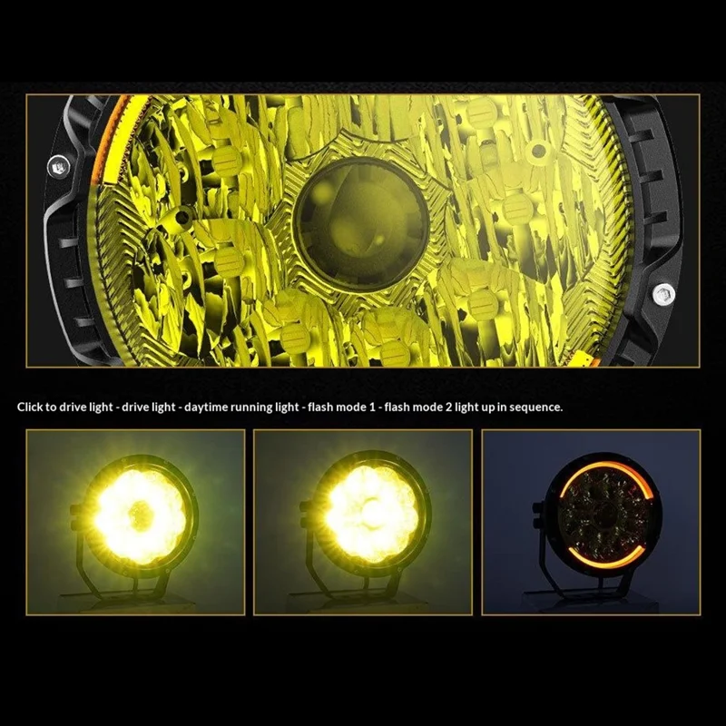 Projecteur LED 5 pouces à faisceau laser haute puissance, pièces modifiées pour véhicule tout-terrain, moto, voiture - lumière jaune / couvercle de lampe