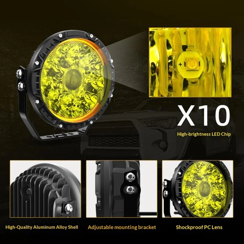 Projecteur LED 5 pouces à faisceau laser haute puissance, pièces modifiées pour véhicule tout-terrain, moto, voiture - lumière jaune / couvercle de lampe