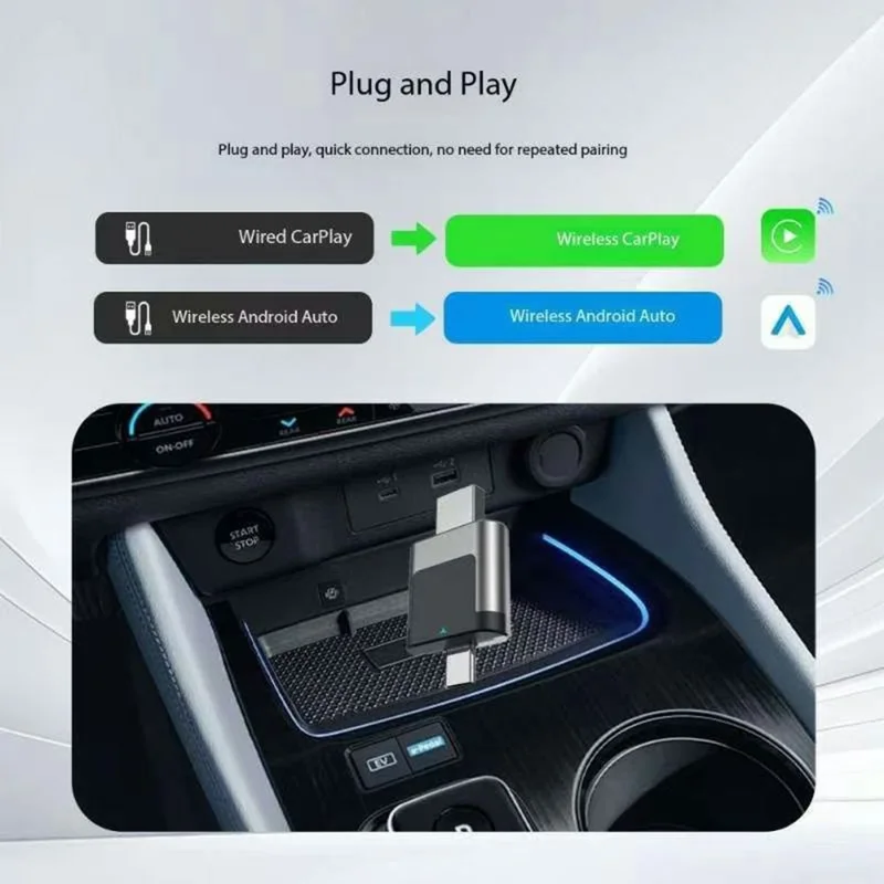 306AC 2 in 1 USB + Type-C Wireless CarPlay Android Auto Adapter for iPhone  /  Android Phones Wired to Wireless Dongle