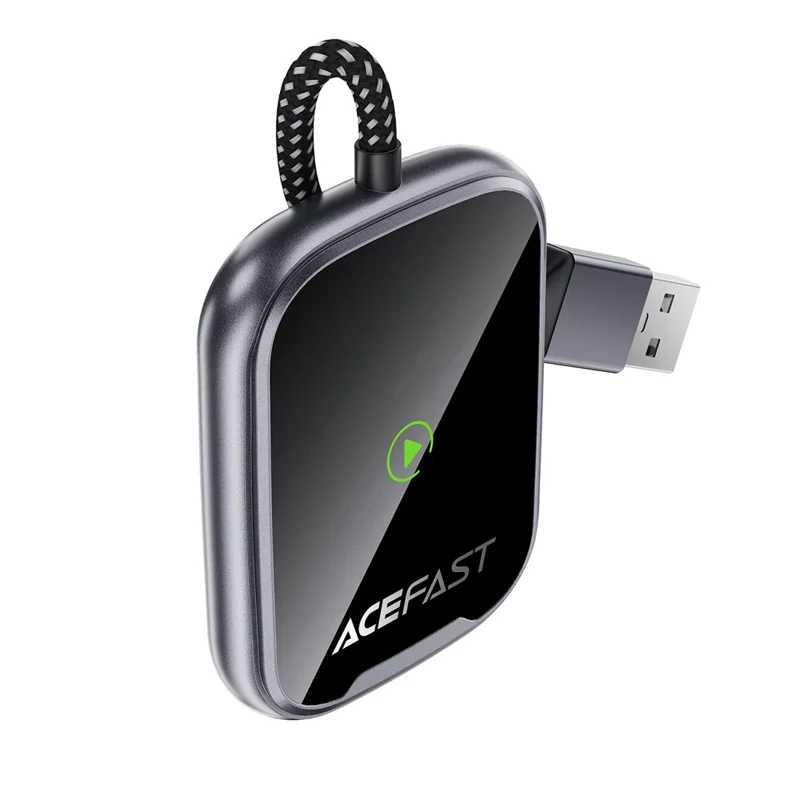 ACEFAST QC1 USB-A CarPlay Wireless Adapter for Apple CarPlay  /  Android Auto Wire to Wireless Converter - Metal Gray