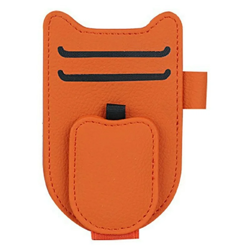 Multi-Functional Sunglasses Holder for Car Sun Visor Clip On PU Leather Card Organizer with Pen Loop - Orange