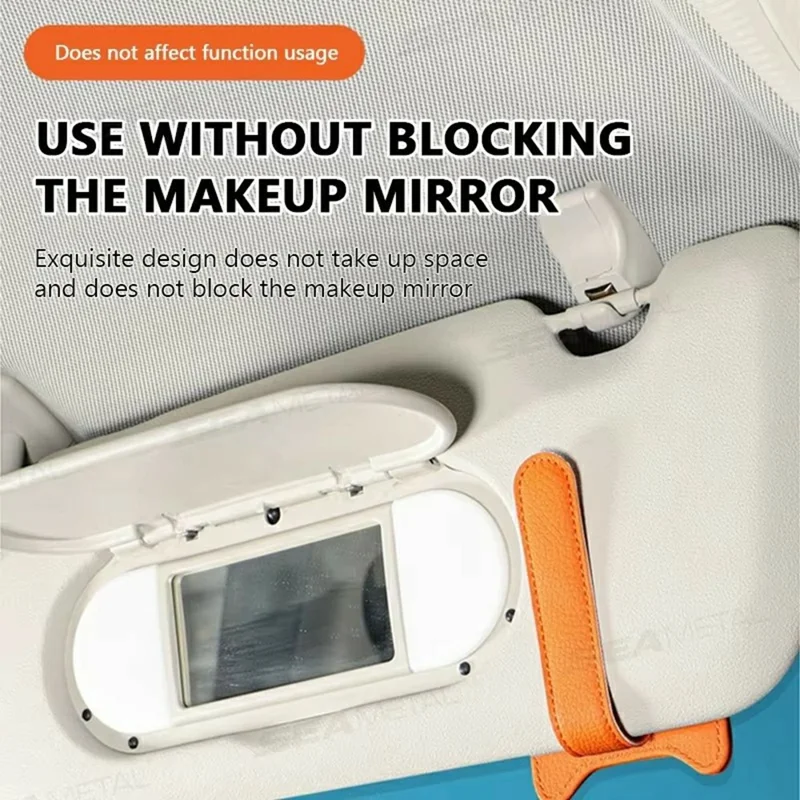 Multi-Functional Sunglasses Holder for Car Sun Visor Clip On PU Leather Card Organizer with Pen Loop - Orange