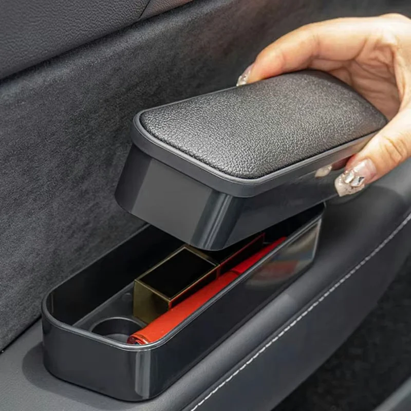 Multi-Functional Storage Car Armrest Elbow Pad Height-Adjustable Vehicle Armrest Box Cushion - Black