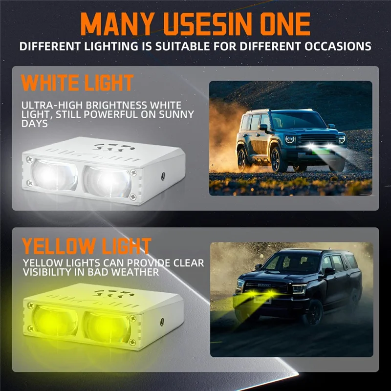 S10 1Pc 35W 2-LED Ultra Thin Car Grille Light with Cooling Fan Dual Color Motorcycle Auxiliary Driving Lamp