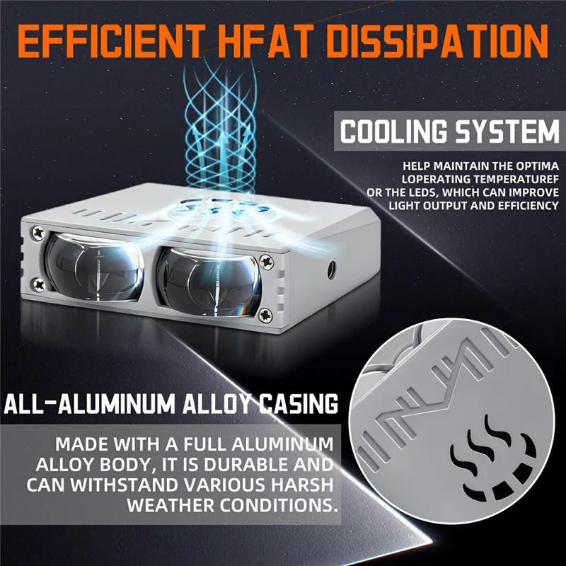 S10 1Pc 35W 2-LED Ultra Thin Car Grille Light with Cooling Fan Dual Color Motorcycle Auxiliary Driving Lamp