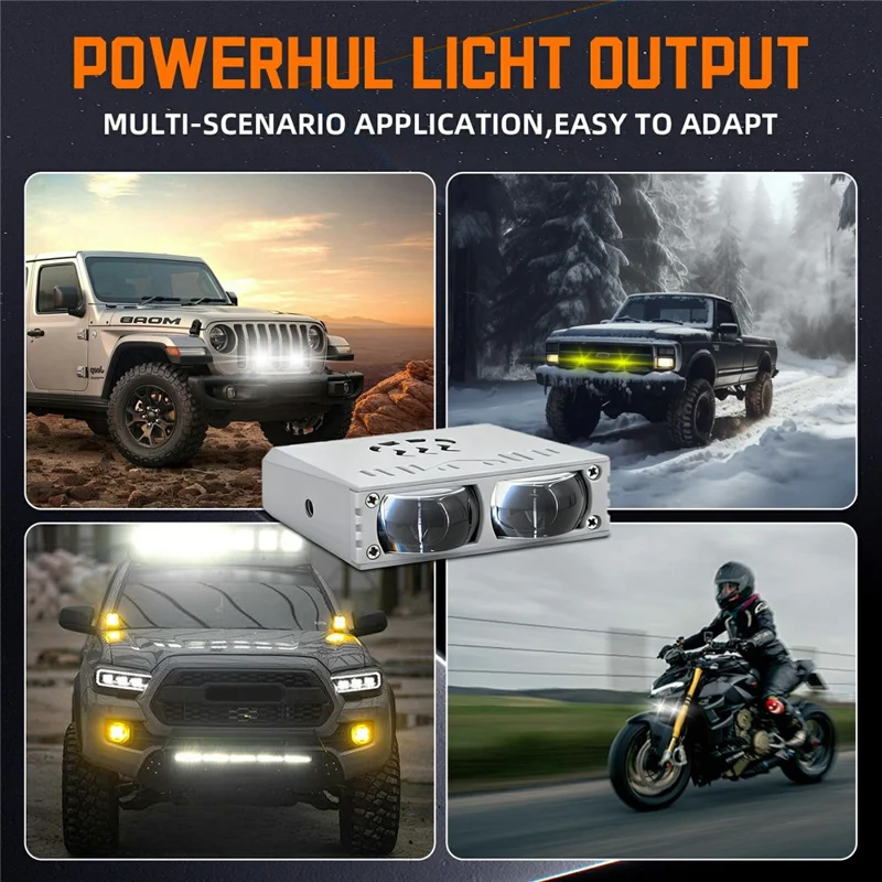 S10 1Pc 35W 2-LED Ultra Thin Car Grille Light with Cooling Fan Dual Color Motorcycle Auxiliary Driving Lamp