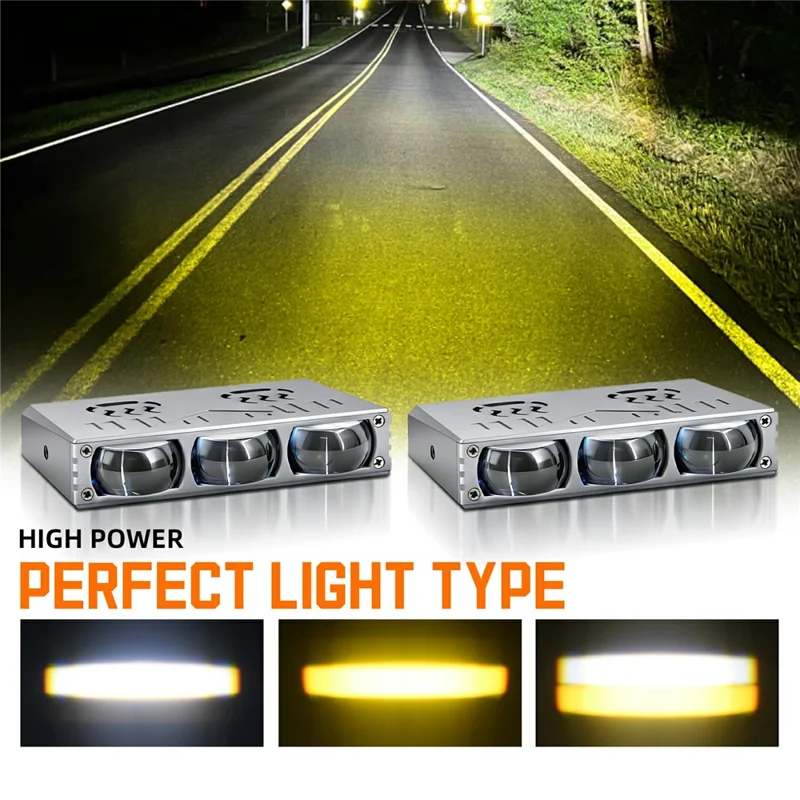 S10 1Pc 45W 3-LED Ultra Thin Car Grille Light with Cooling Fan Dual Color Motorcycle Auxiliary Driving Lamp