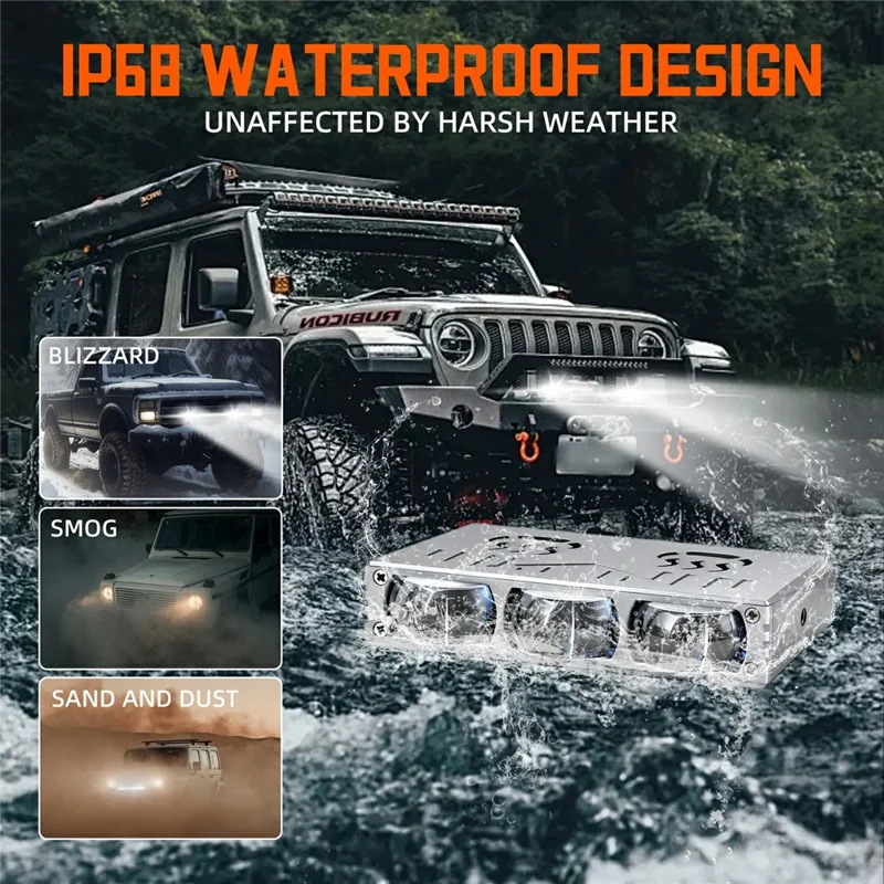 S10 1Pc 45W 3-LED Ultra Thin Car Grille Light with Cooling Fan Dual Color Motorcycle Auxiliary Driving Lamp