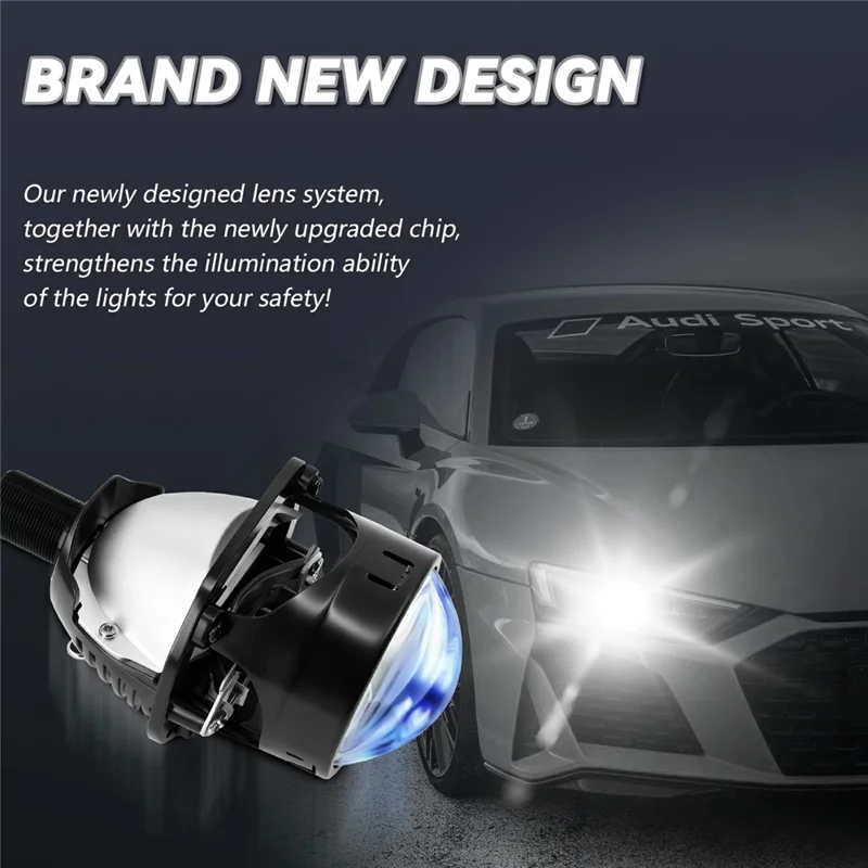 T02 1Pc 2.5 Inch Blue Film Lens Glare Free High Brightness Spotlight High Low Beam Car Headlight
