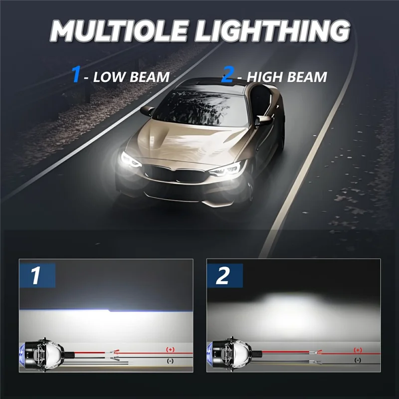 T02 1Pc 2.5 Inch Blue Film Lens Glare Free High Brightness Spotlight High Low Beam Car Headlight