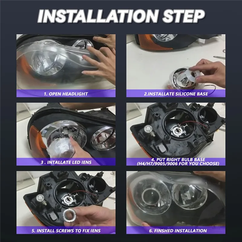 T02 1Pc 2.5 Inch Blue Film Lens Glare Free High Brightness Spotlight High Low Beam Car Headlight