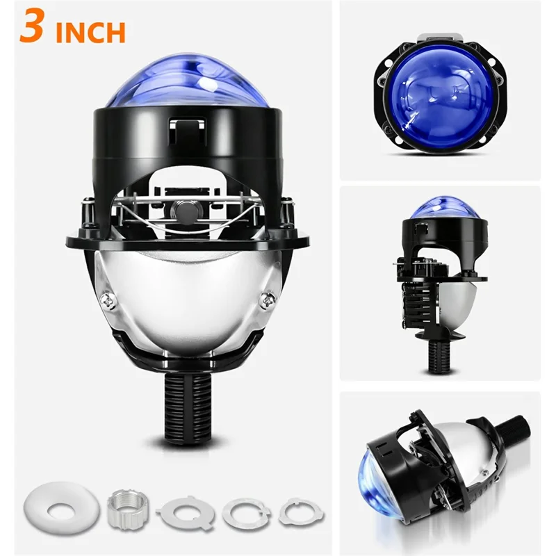 T02 1Pc 2.5 Inch Blue Film Lens Glare Free High Brightness Spotlight High Low Beam Car Headlight