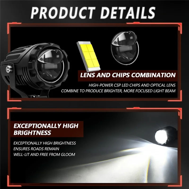 S9 1Pc 50W Dual Lens Motorcycle Spotlight Aluminum Alloy Housing High Low Beam LED Auxiliary Light