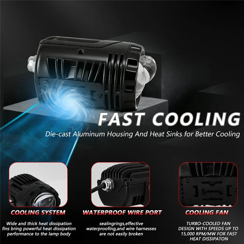 S9 1Pc 50W Dual Lens Motorcycle Spotlight Aluminum Alloy Housing High Low Beam LED Auxiliary Light