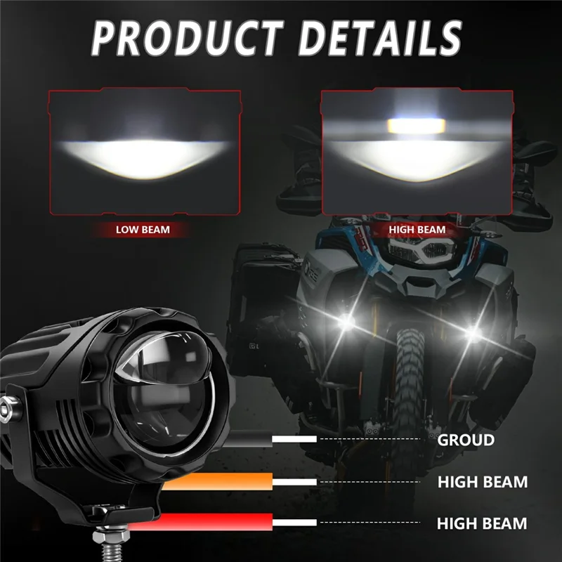 S9 1Pc 50W Dual Lens Motorcycle Spotlight Aluminum Alloy Housing High Low Beam LED Auxiliary Light