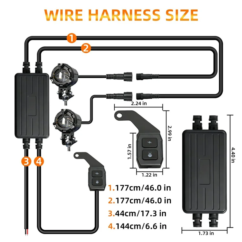 S8 2Pcs 40W High Low Beam Motorcycle Spotlight LED Auxiliary Lights Kit with Wire Harness Switch