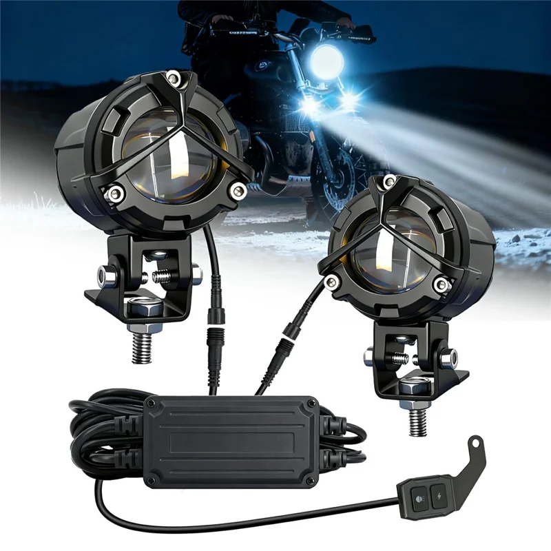 S8 2Pcs 40W High Low Beam Motorcycle Spotlight LED Auxiliary Lights Kit with Wire Harness Switch