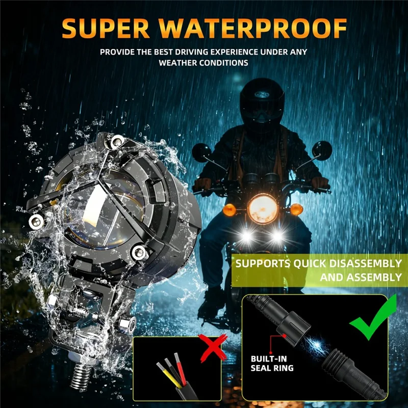 S8 2Pcs 40W High Low Beam Motorcycle Spotlight LED Auxiliary Lights Kit with Wire Harness Switch