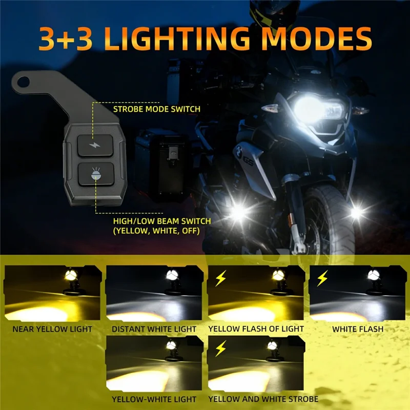 S8 2Pcs 40W High Low Beam Motorcycle Spotlight LED Auxiliary Lights Kit with Wire Harness Switch