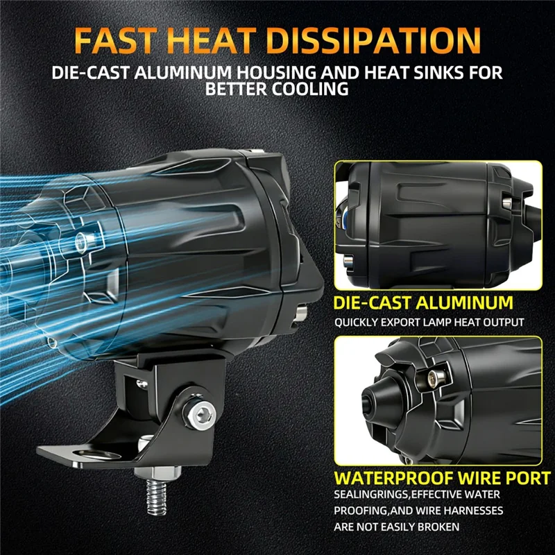 S8 2Pcs 40W High Low Beam Motorcycle Spotlight LED Auxiliary Lights Kit with Wire Harness Switch