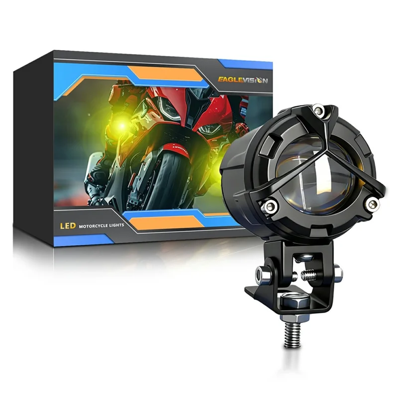 S8 1Pc 20W Motorcycle Spotlight Dual Color Temperature LED Auxiliary Lamp IP68 Waterproof