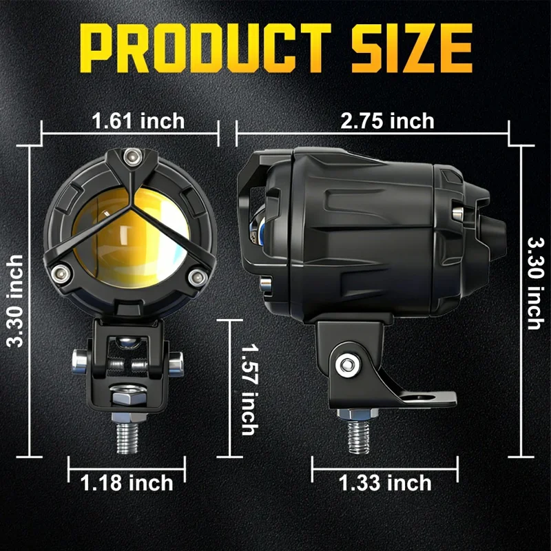 S8 1Pc 20W Motorcycle Spotlight Dual Color Temperature LED Auxiliary Lamp IP68 Waterproof