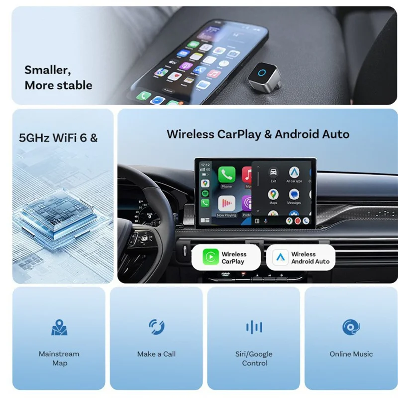 CP88-M 2 in 1 Wireless Car Play Android Auto Box Wired to Wireless Car Play / Android Auto Adapter