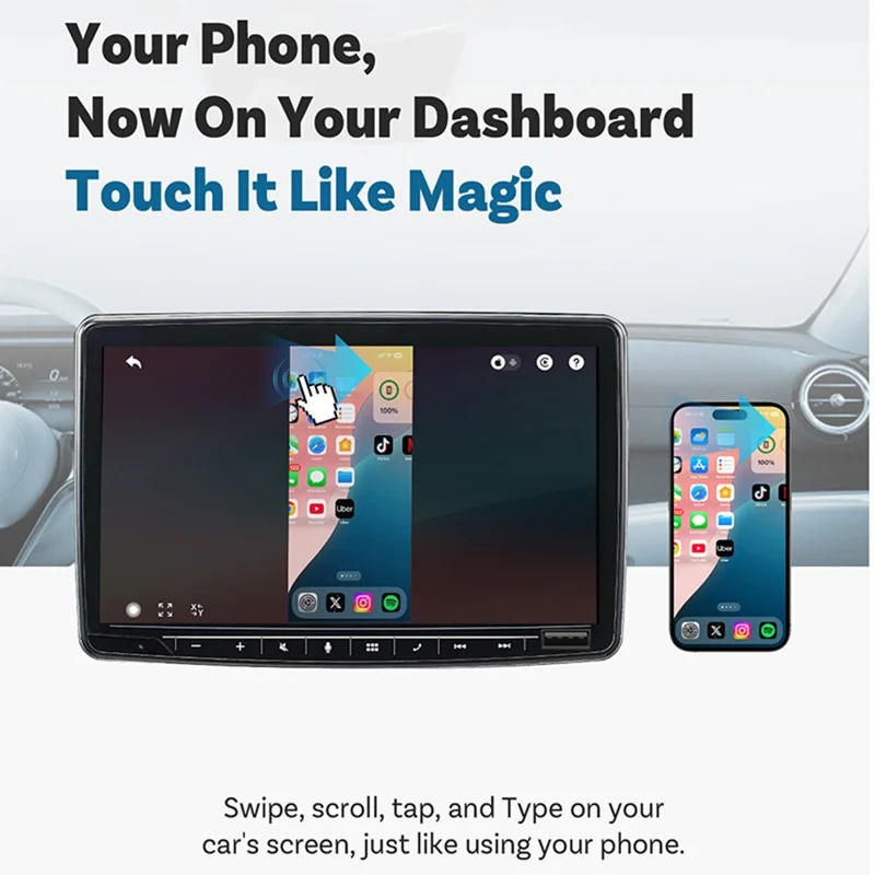 CA450M 2 in 1 Wired to Wireless Car Play Adapter for iOS / Android Screen Mirroring Dual Control