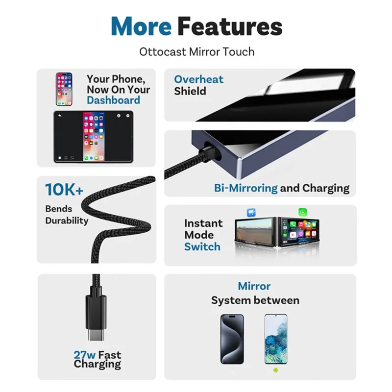 CA450M 2 in 1 Wired to Wireless Car Play Adapter for iOS / Android Screen Mirroring Dual Control