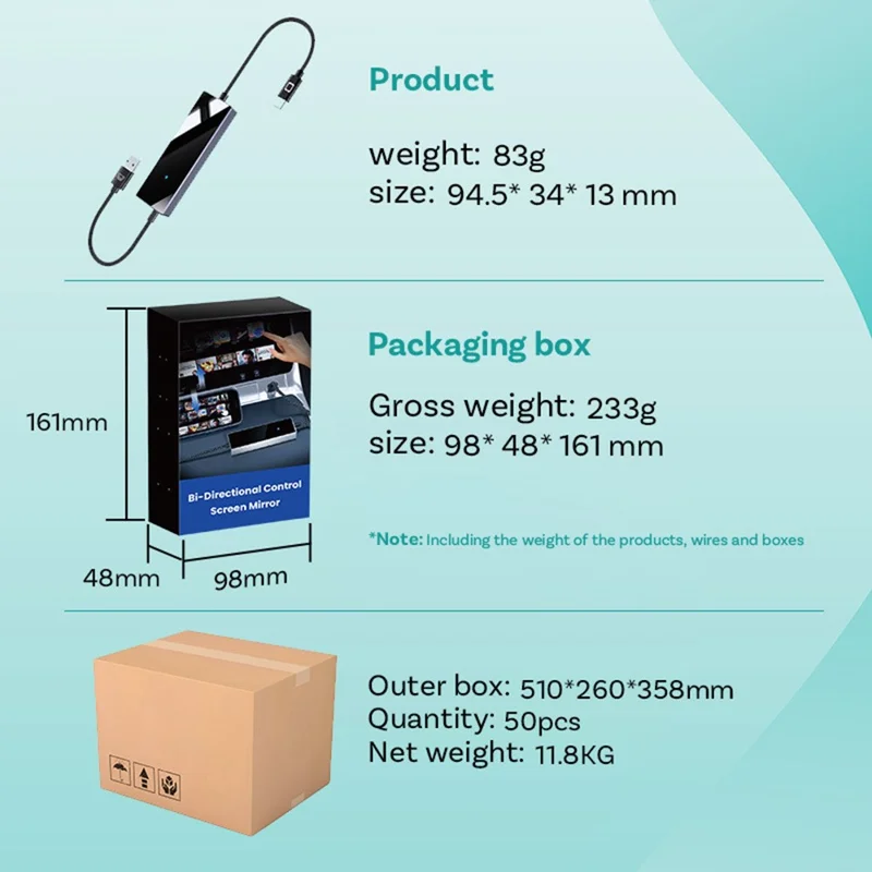 CA450M 2 in 1 Wired to Wireless Car Play Adapter for iOS / Android Screen Mirroring Dual Control