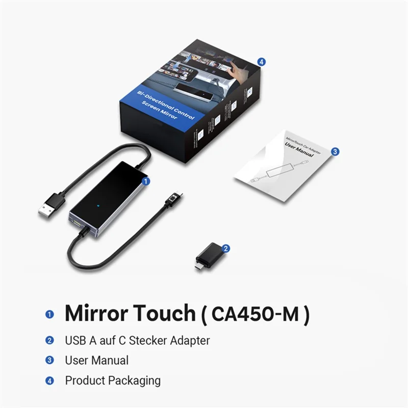 CA450M 2 in 1 Wired to Wireless Car Play Adapter for iOS / Android Screen Mirroring Dual Control