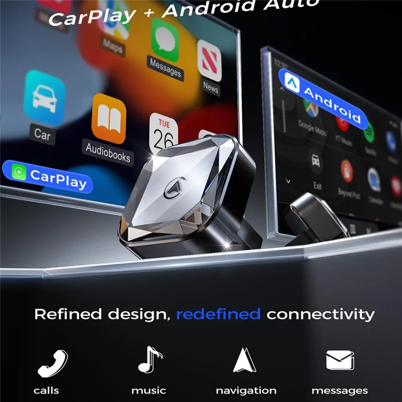 Adaptador inalámbrico Car Play / Android Auto 2 en 1, convertidor de cableado a inalámbrico para vehículos con Car Play / Android Auto integrado