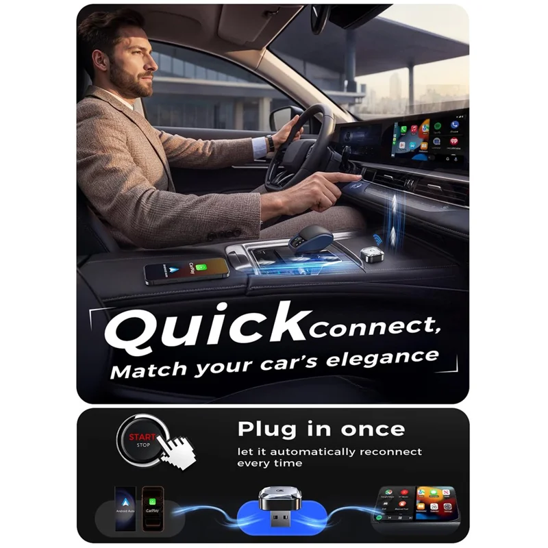 Adaptador inalámbrico Car Play / Android Auto 2 en 1, convertidor de cableado a inalámbrico para vehículos con Car Play / Android Auto integrado