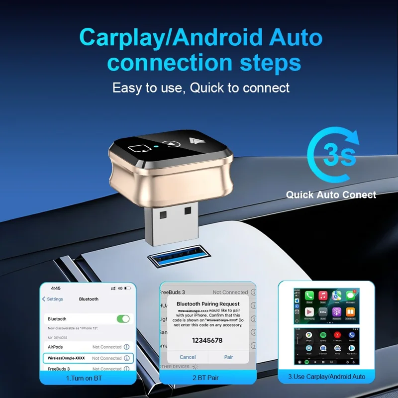 M70 4 в 1 Адаптер для зеркального отображения экрана, преобразователь проводного подключения Car Play и Android Auto в беспроводное, поддержка AirPlay и Miracast