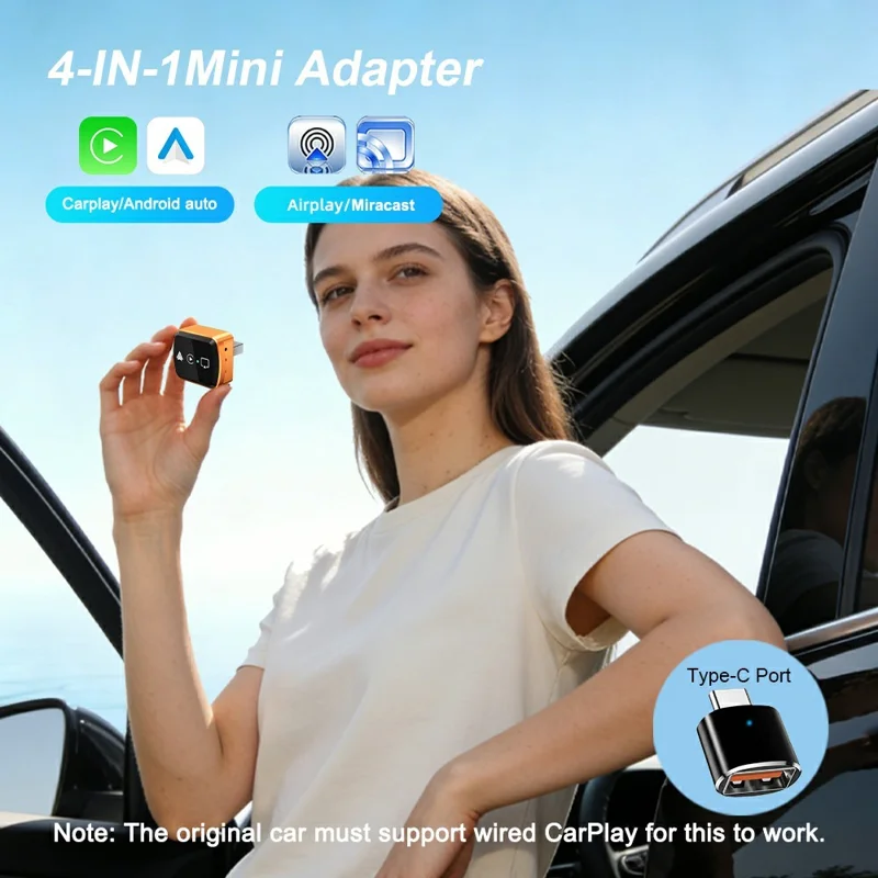 Adaptateur M71 4 en 1 pour la diffusion intelligente d'écran AirPlay / Miracast pour véhicules, convertisseur filaire vers sans fil CarPlay / Android Auto - Orange