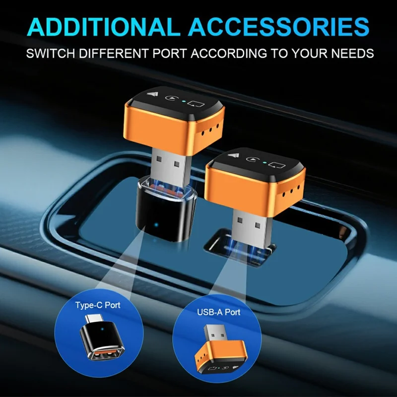 Adaptateur M71 4 en 1 pour la diffusion intelligente d'écran AirPlay / Miracast pour véhicules, convertisseur filaire vers sans fil CarPlay / Android Auto - Orange