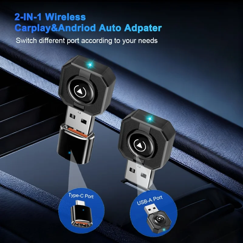 M32 2 in 1 AI Box Wireless Car Adapter for Car Play / Android Auto Vehicles Wired to Wireless Converter - Black