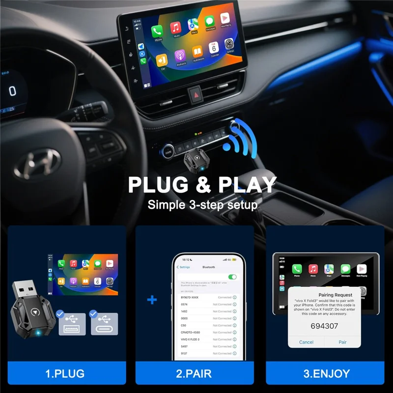 M36 2 in 1 Ai Box Wireless Car Adapter Car Play  /  Android Auto Wired to Wireless Converter for Vehicles