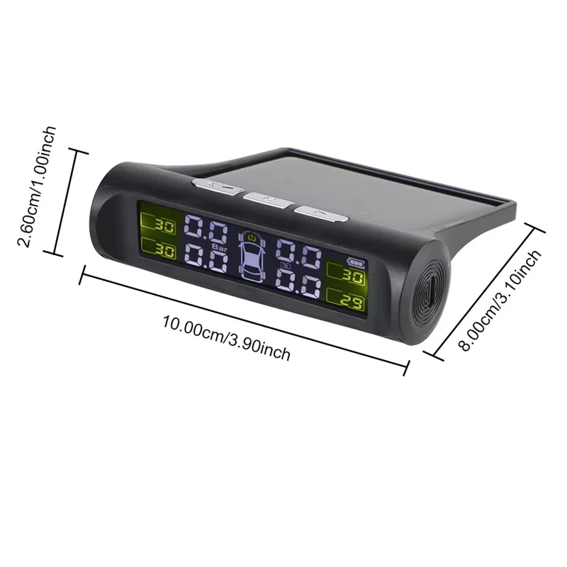 T26 Solar Powered TPMS Buzzer Alert Tire Pressure Monitoring System with 4 External Sensors, Basic Version