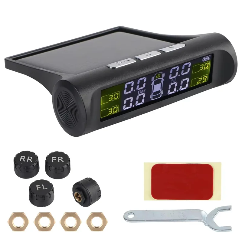 T26 Solar Powered TPMS Buzzer Alert Tire Pressure Monitoring System with 4 External Sensors, Basic Version