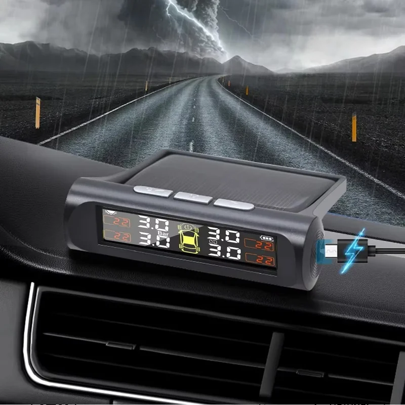 T26 Solar Powered TPMS Buzzer Alert Tire Pressure Monitoring System with 4 External Sensors, Basic Version