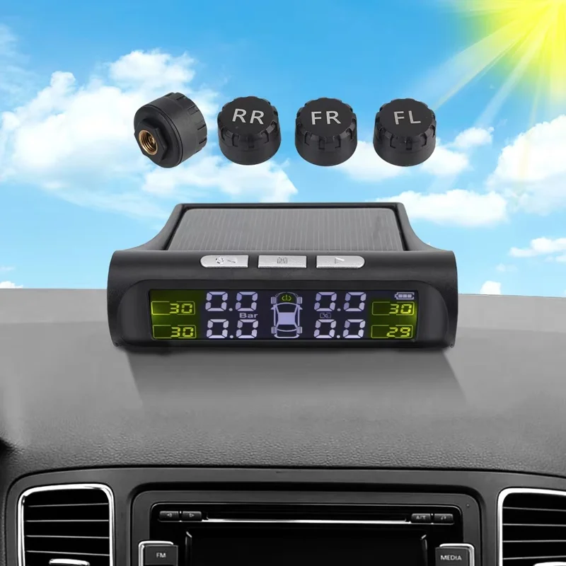 T26 Solar Powered TPMS Buzzer Alert Tire Pressure Monitoring System with 4 External Sensors, Basic Version