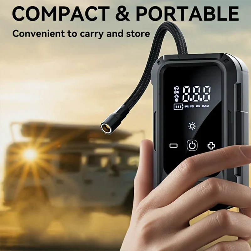 Wireless Car Air Pump Portable Electric Smart Tire Inflator with Digital Display / LED Light for Vehicle / Bicycle / Off-Road - Black