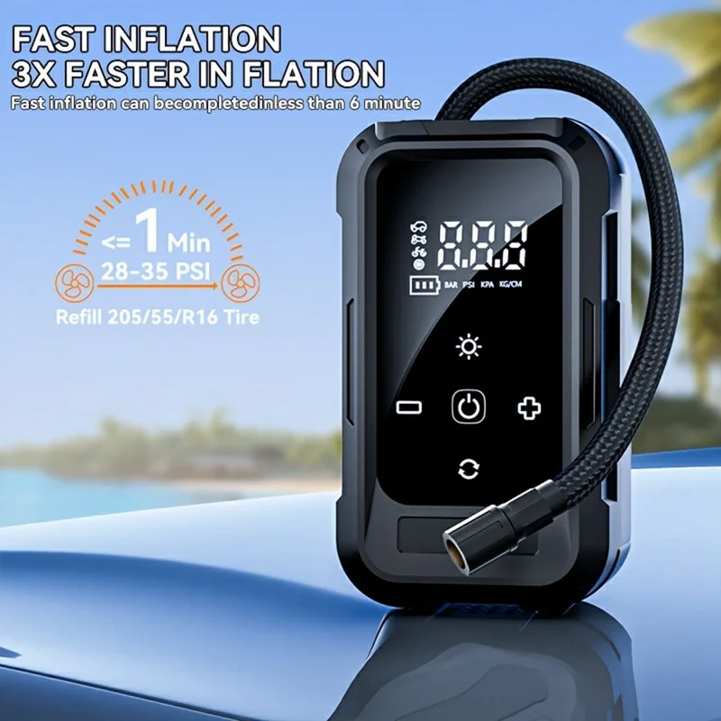 Wireless Car Air Pump Portable Electric Smart Tire Inflator with Digital Display / LED Light for Vehicle / Bicycle / Off-Road - Black